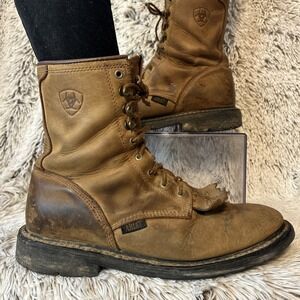 Ariat Cascade Brown Leather Packer Lacer Men's 12D Soft Toe Lace Up Work‎ Boots